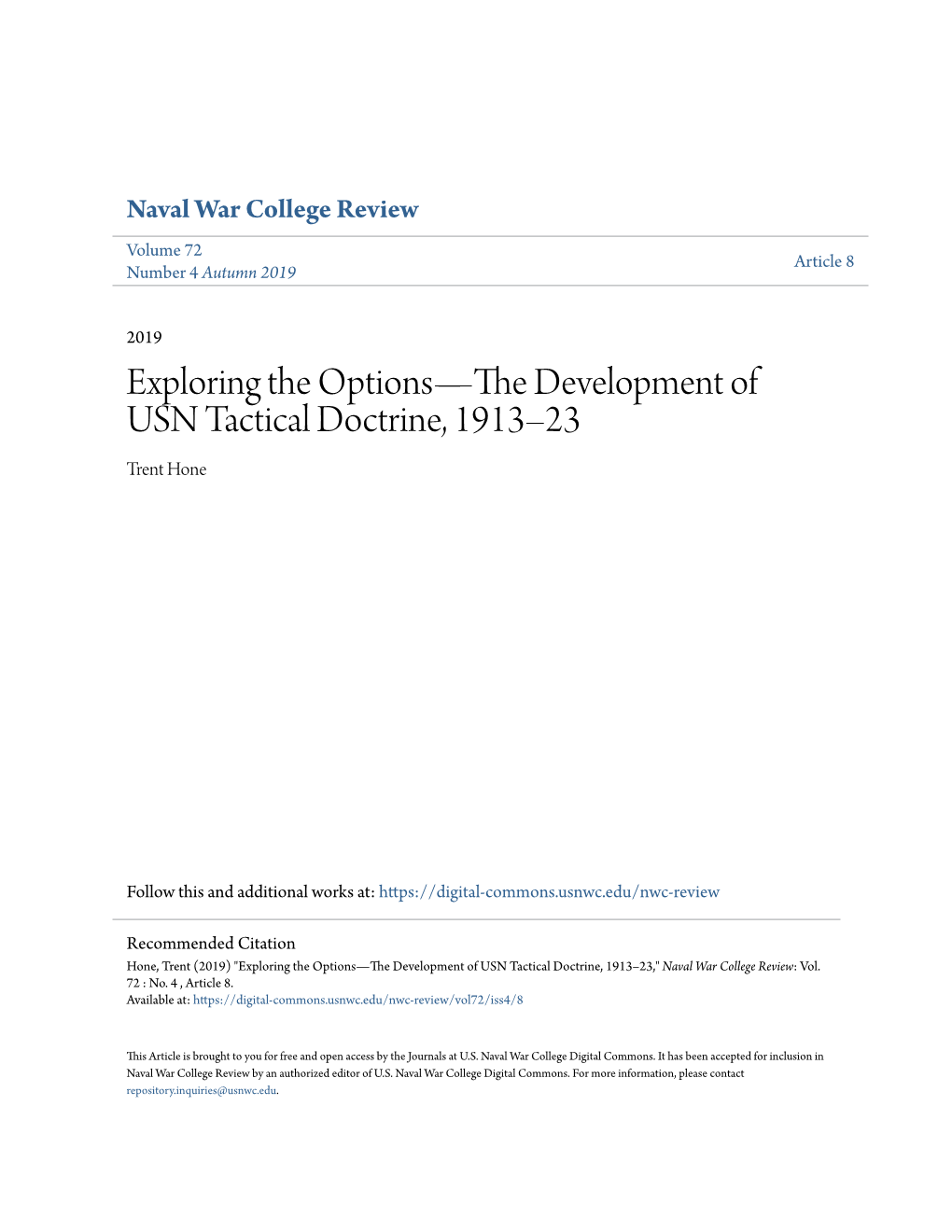 Exploring the Options—The Development of USN Tactical Doctrine, 1