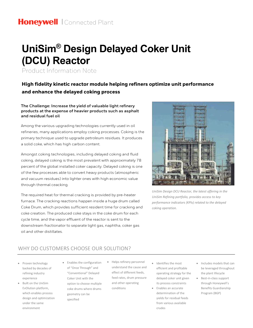 Unisim® Design Delayed Coker Unit (DCU) Reactor Product Information Note