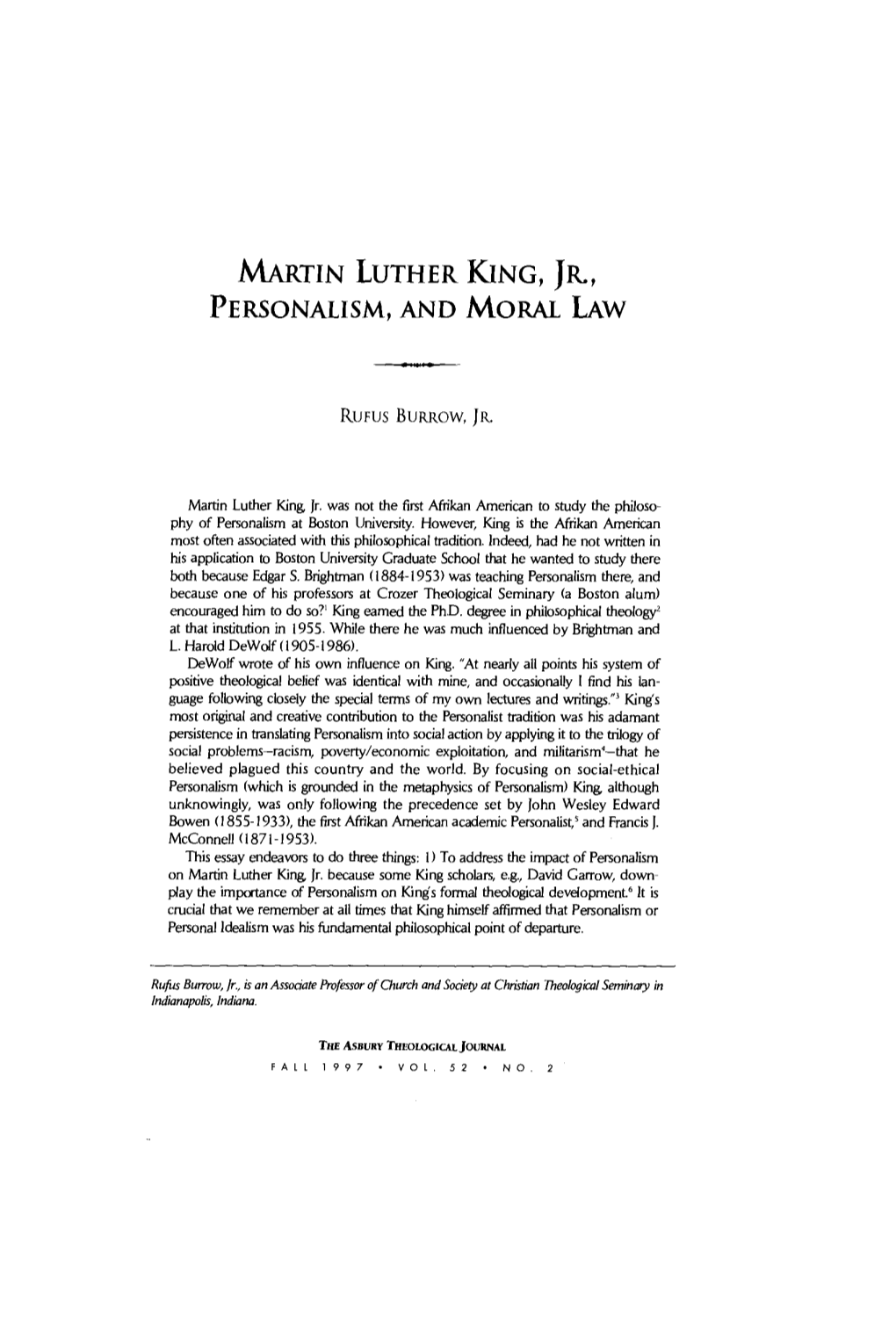 Martin Luther King, Jr., Personalism, and Moral Law