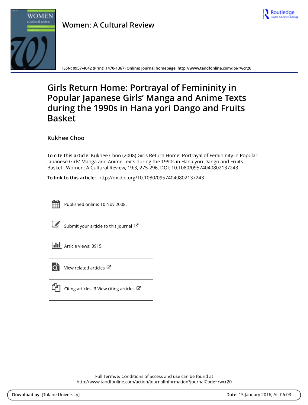 Girls Return Home: Portrayal of Femininity in Popular Japanese Girls’ Manga and Anime Texts During the 1990S in Hana Yori Dango and Fruits Basket