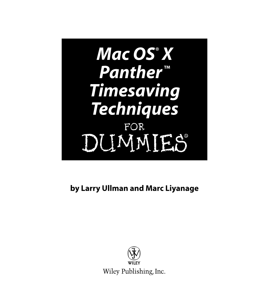 Mac OS X Panther Timesaving Techniques for Dummies