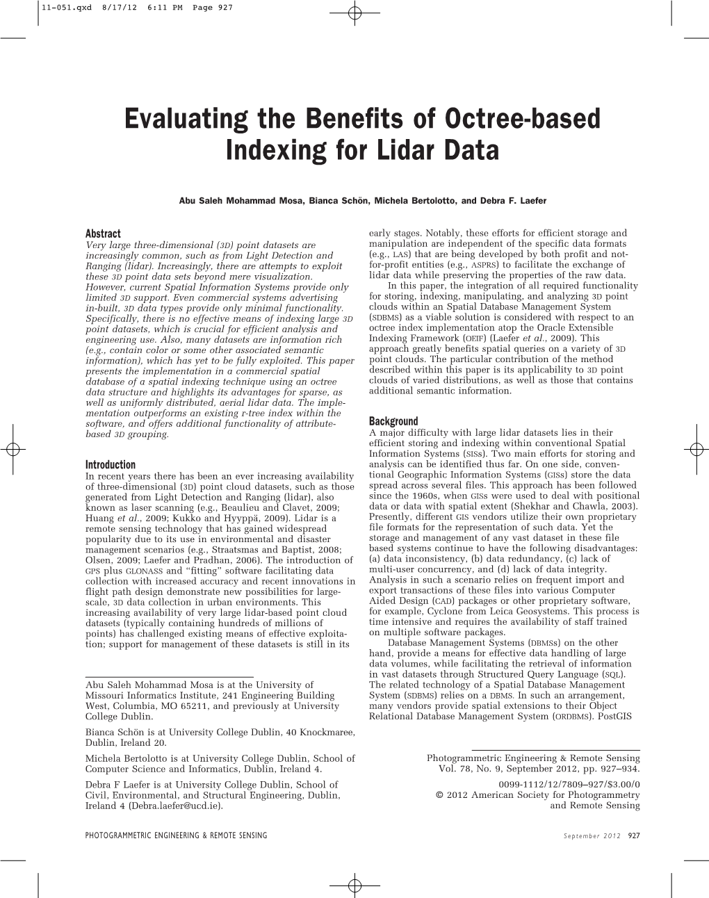 Evaluating the Benefits of Octree-Based Indexing for Lidar Data