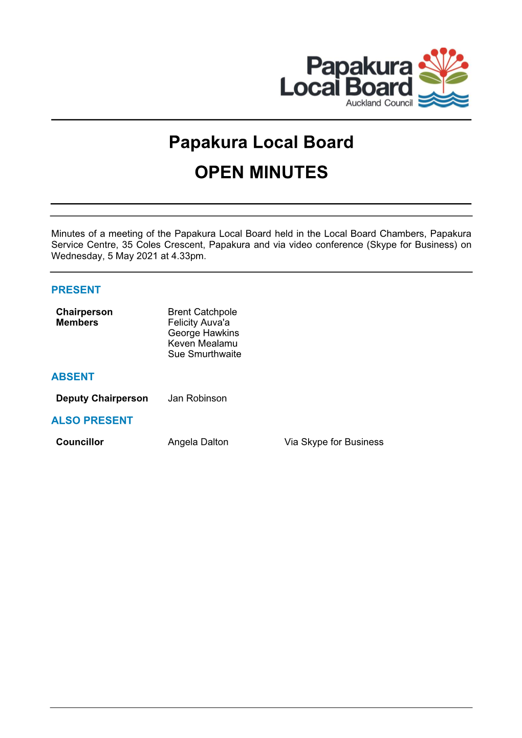 Minutes of Papakura Local Board