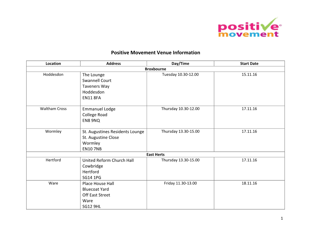 Positive Movement Venue Information