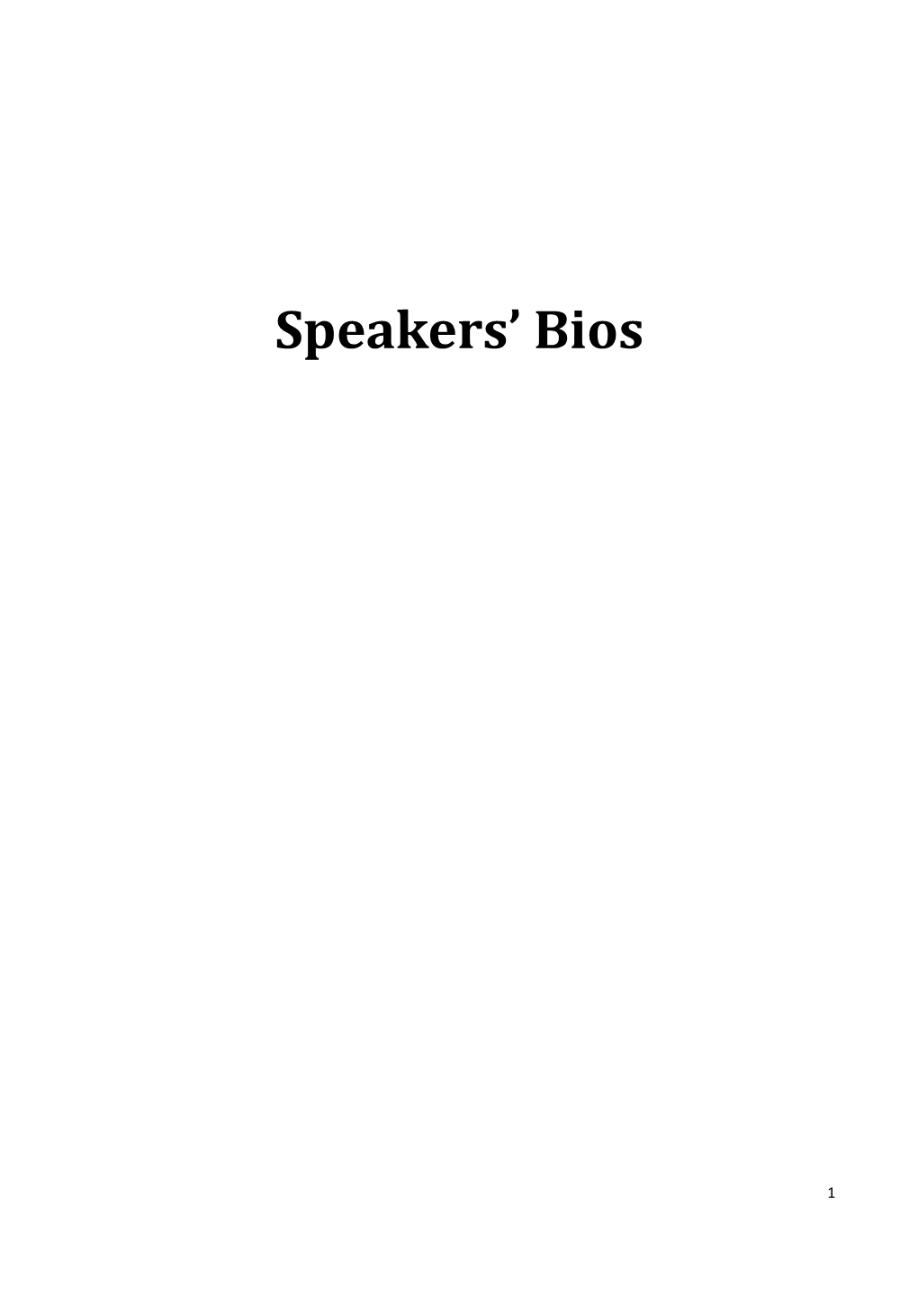 Speakers' Bios