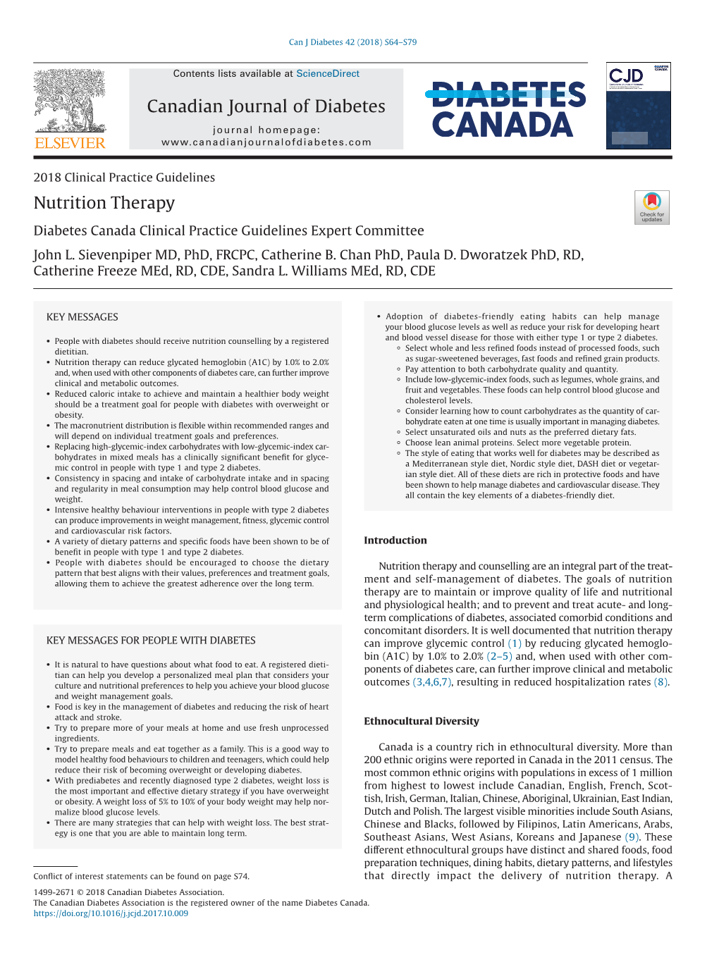 Nutrition Therapy Canadian Journal of Diabetes