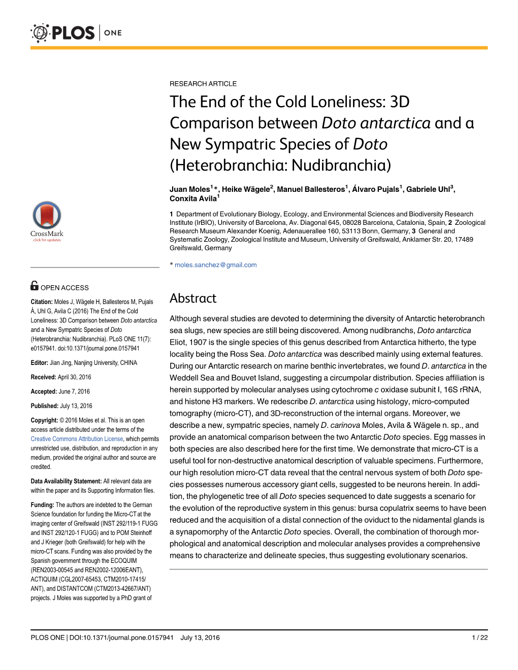 3D Comparison Between Doto Antarctica and a New Sympatric Species of Doto (Heterobranchia: Nudibranchia)