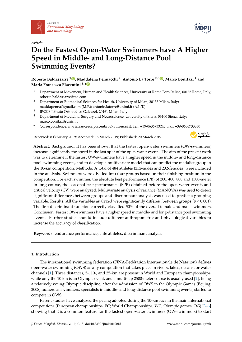 Do the Fastest Open-Water Swimmers Have a Higher Speed in Middle- and Long-Distance Pool Swimming Events?