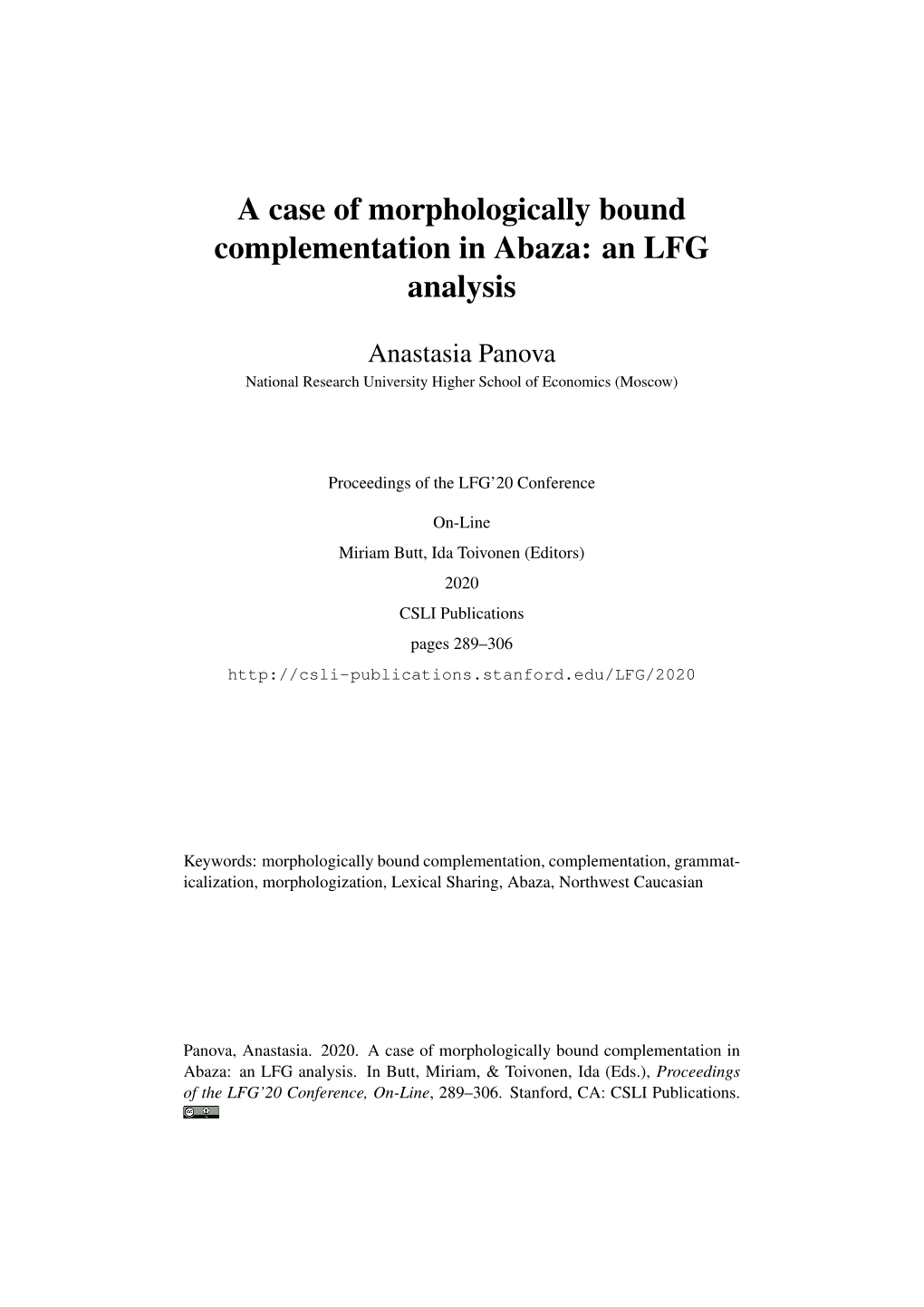 A Case of Morphologically Bound Complementation in Abaza: an LFG Analysis