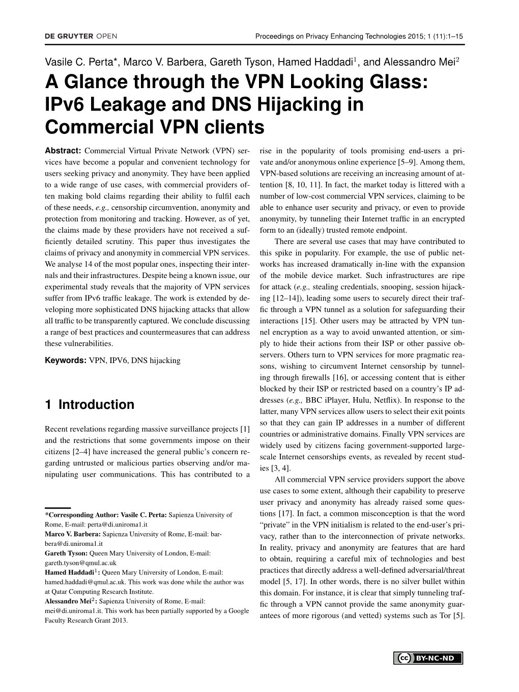 Ipv6 Leakage and DNS Hijacking in Commercial VPN Clients