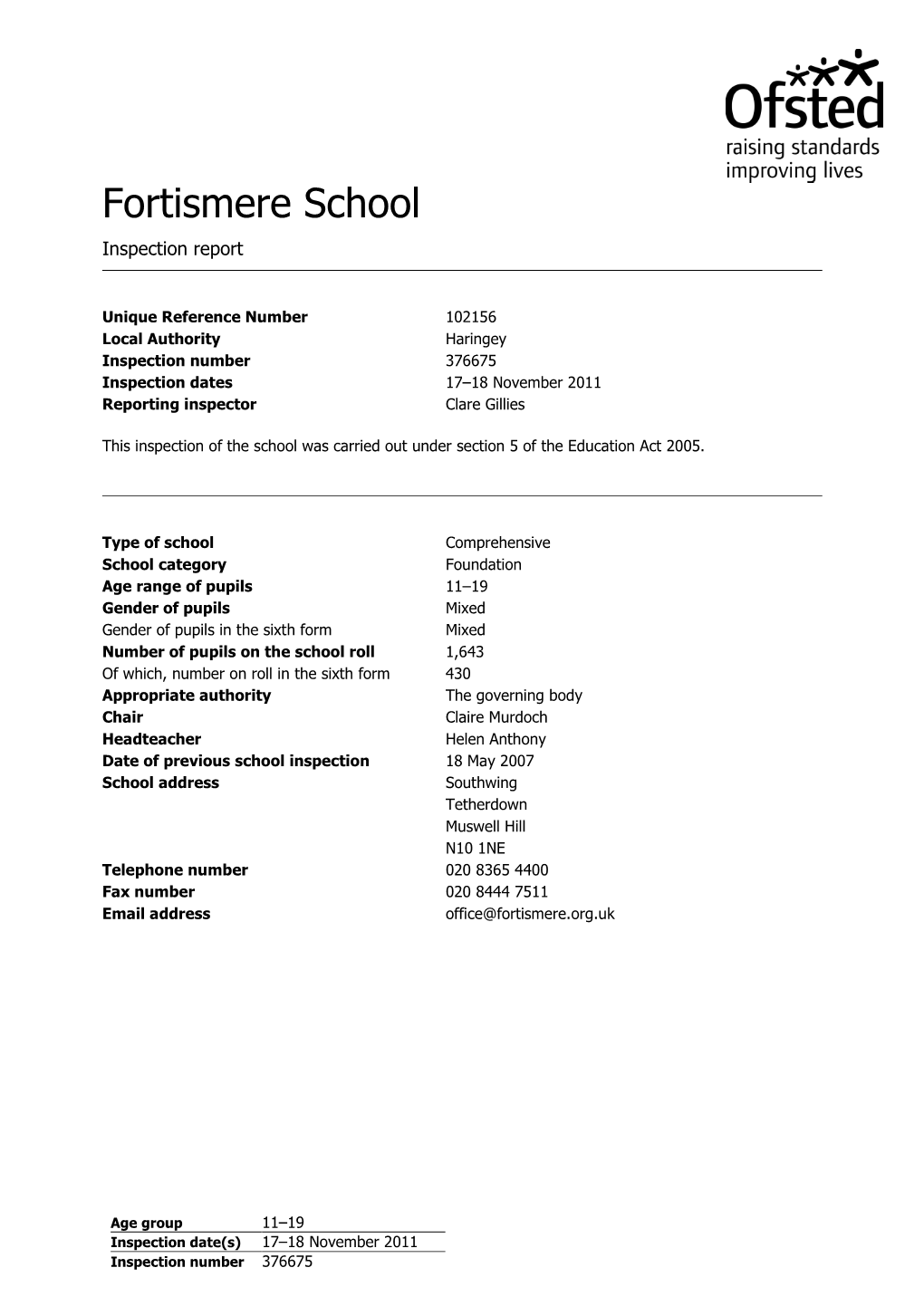 Fortismere School Inspection Report