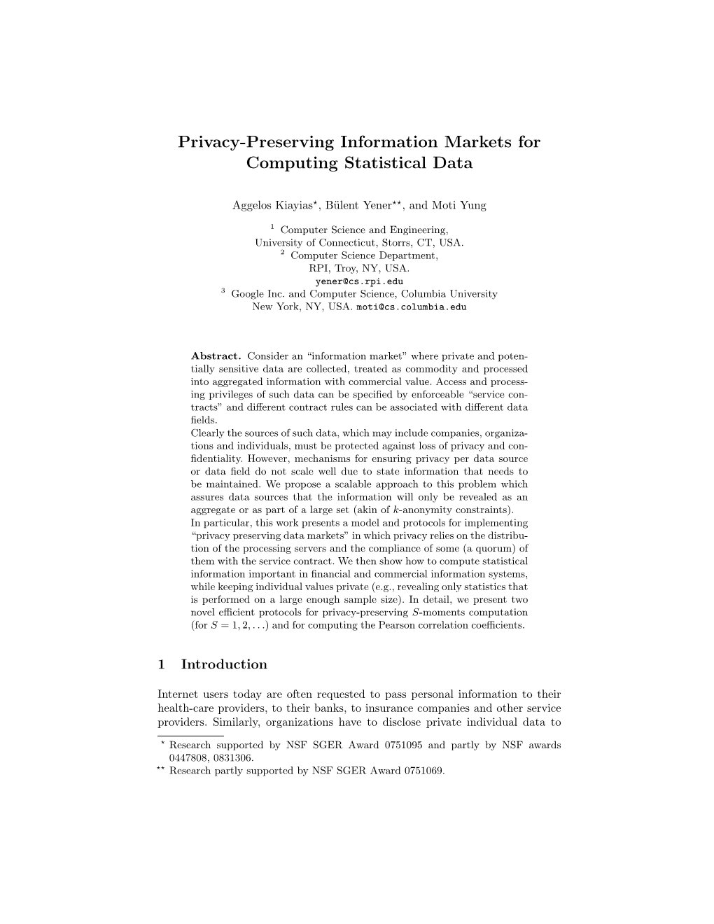 Privacy-Preserving Information Markets for Computing Statistical Data