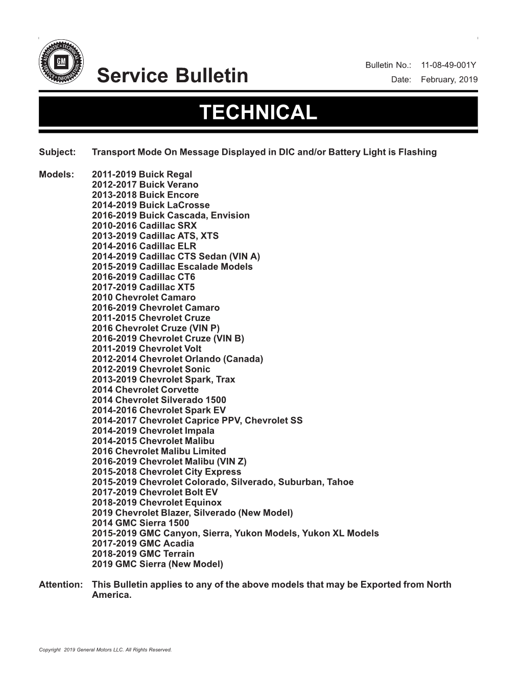 Service Bulletin TECHNICAL