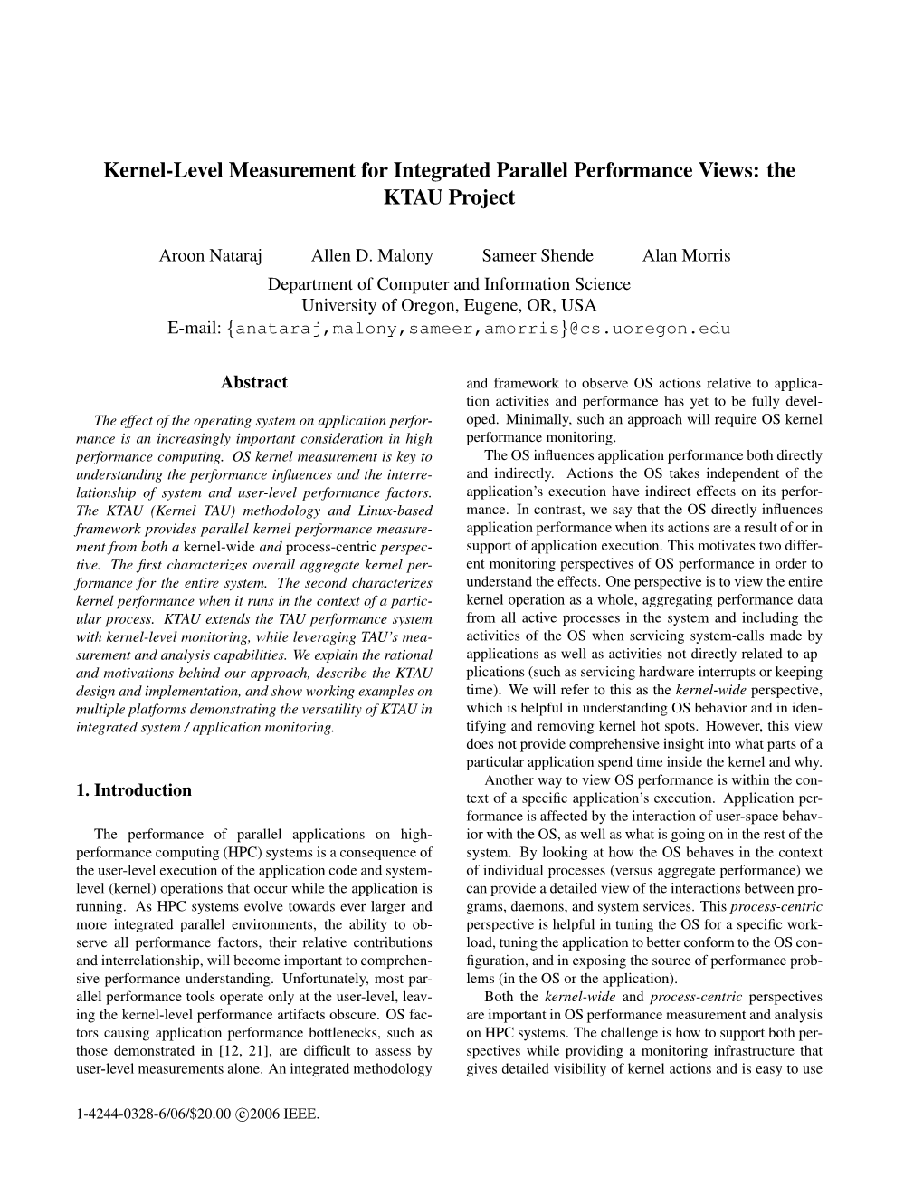 Kernel-Level Measurement for Integrated Parallel Performance Views: the KTAU Project