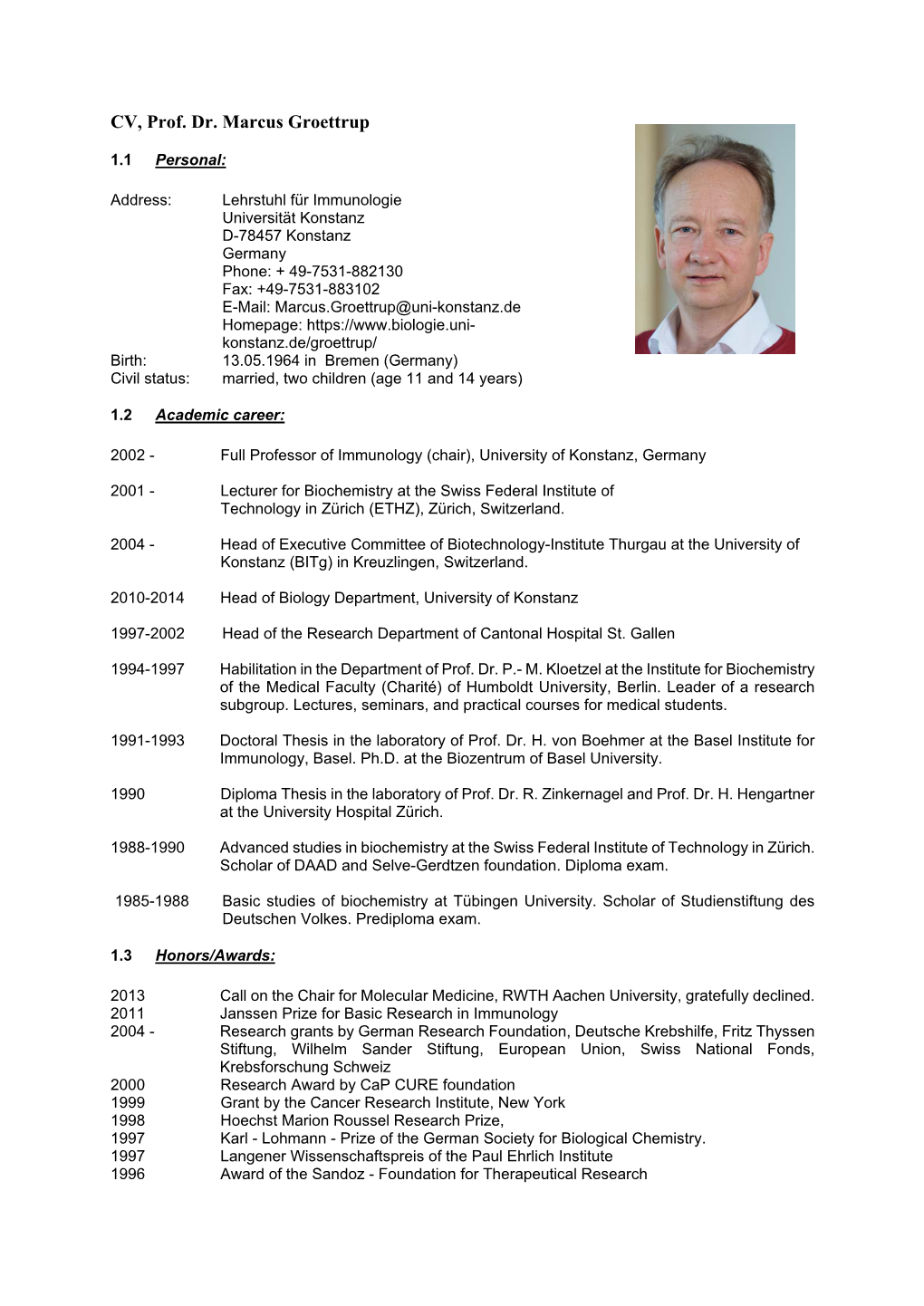 CV, Prof. Dr. Marcus Groettrup