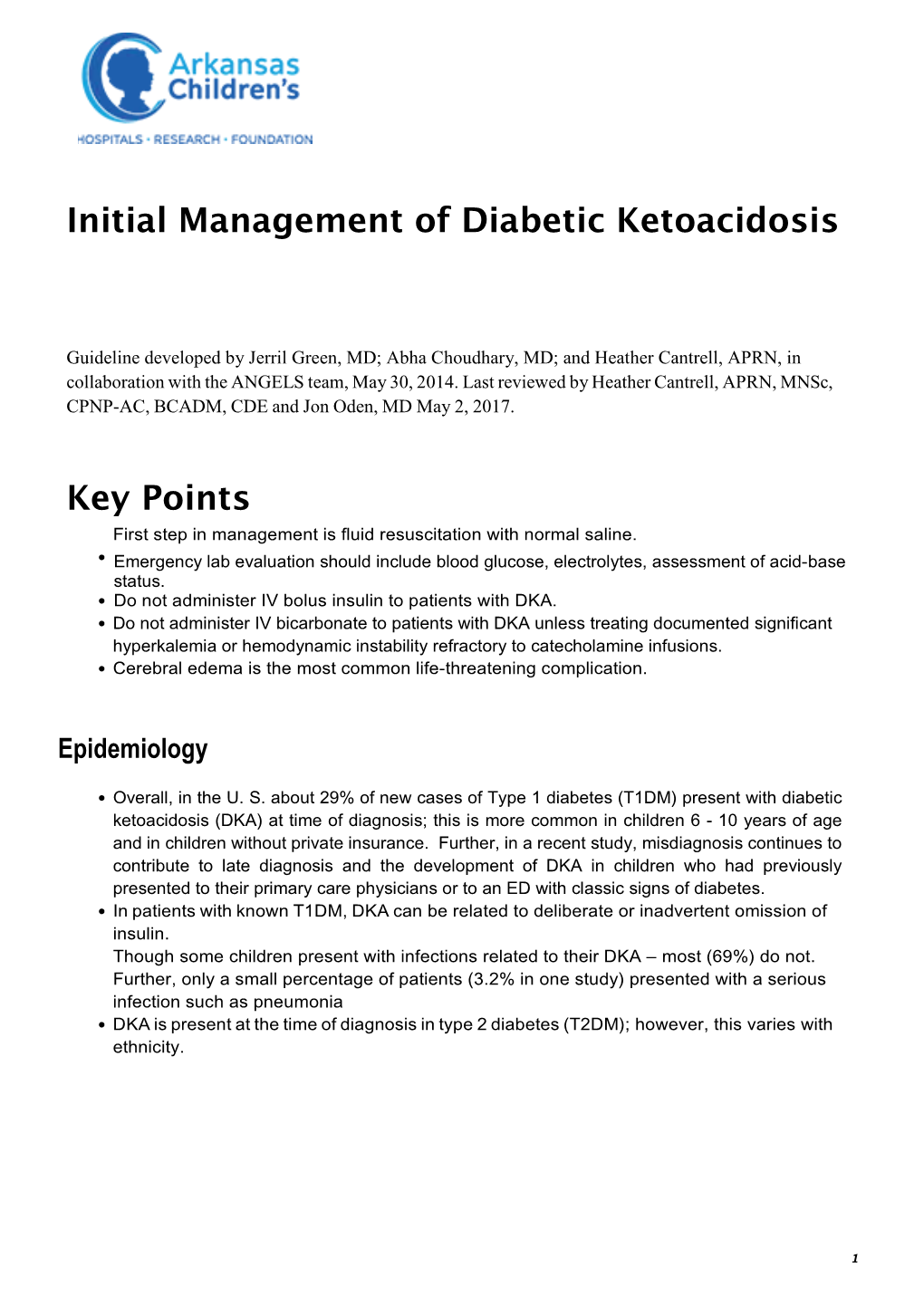 Initial Management of Diabetic Ketoacidosis