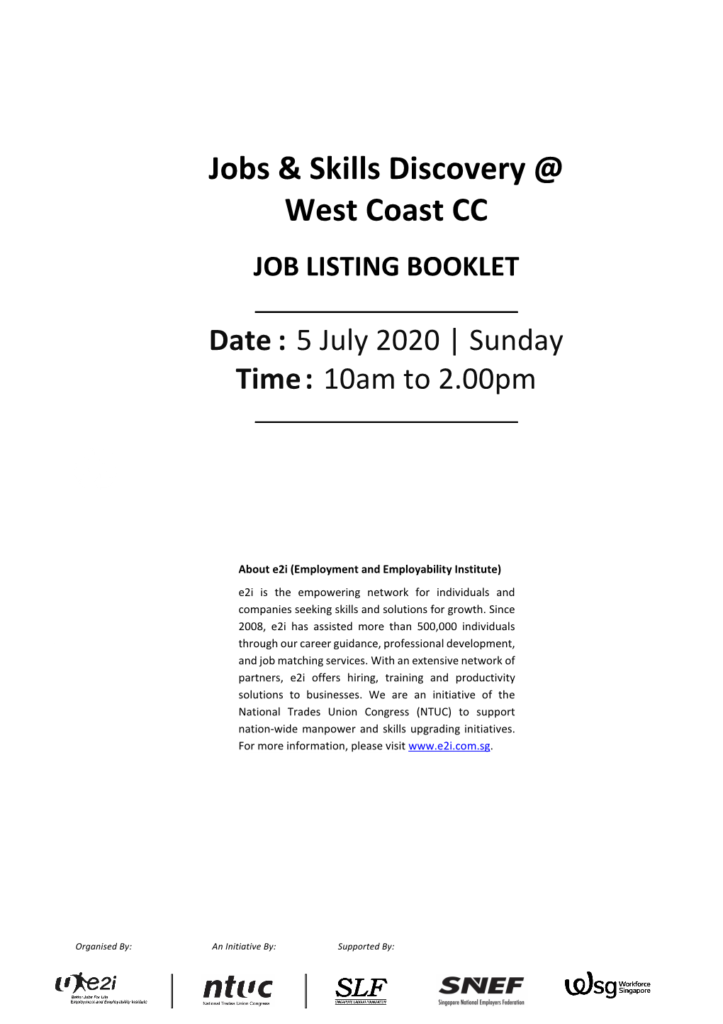 Jobs & Skills Discovery @ West Coast CC