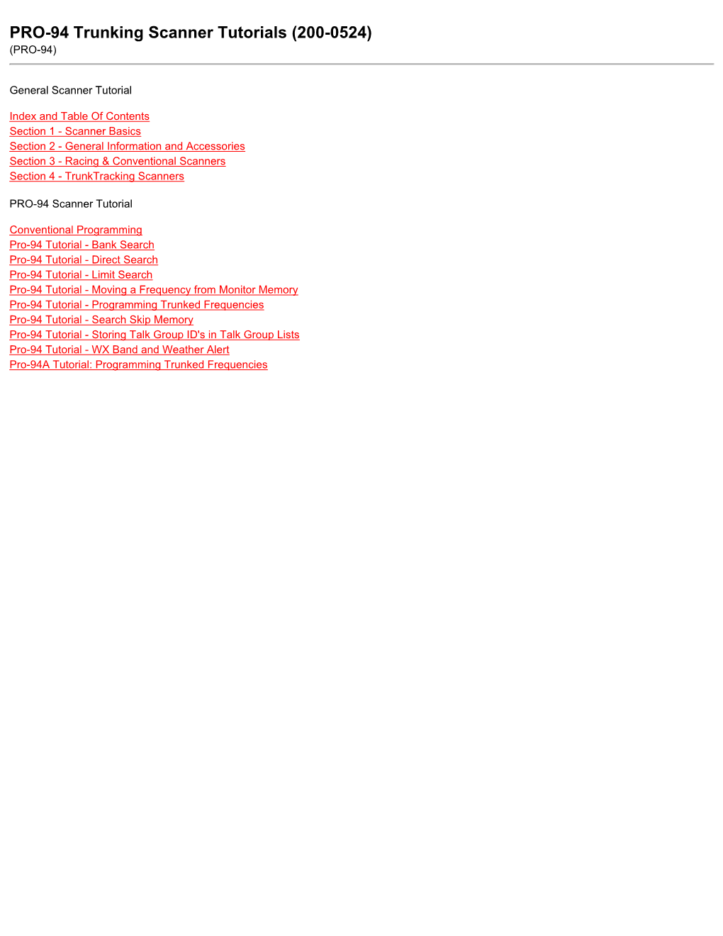 PRO-94 Trunking Scanner Tutorials (200-0524) (PRO-94)