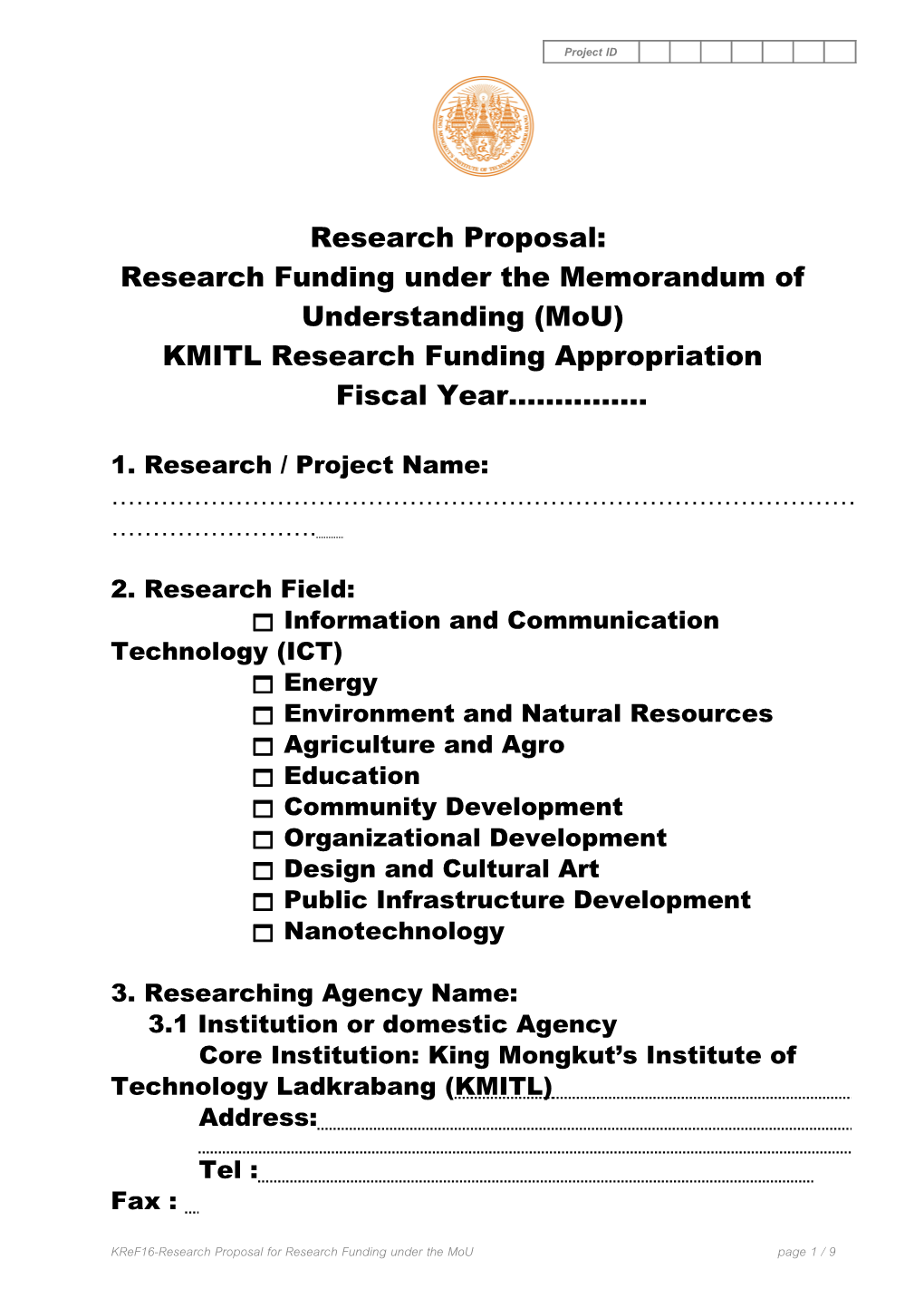 Research Funding Under the Memorandum of Understanding (Mou)