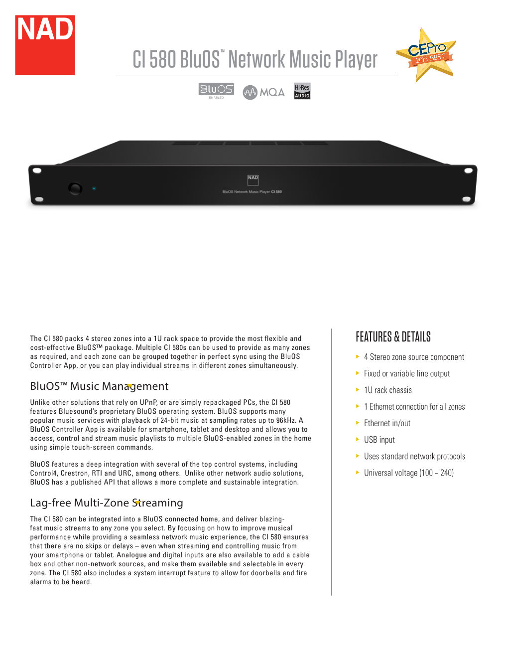 Bluos™ Music Management Lag-Free Multi-Zone