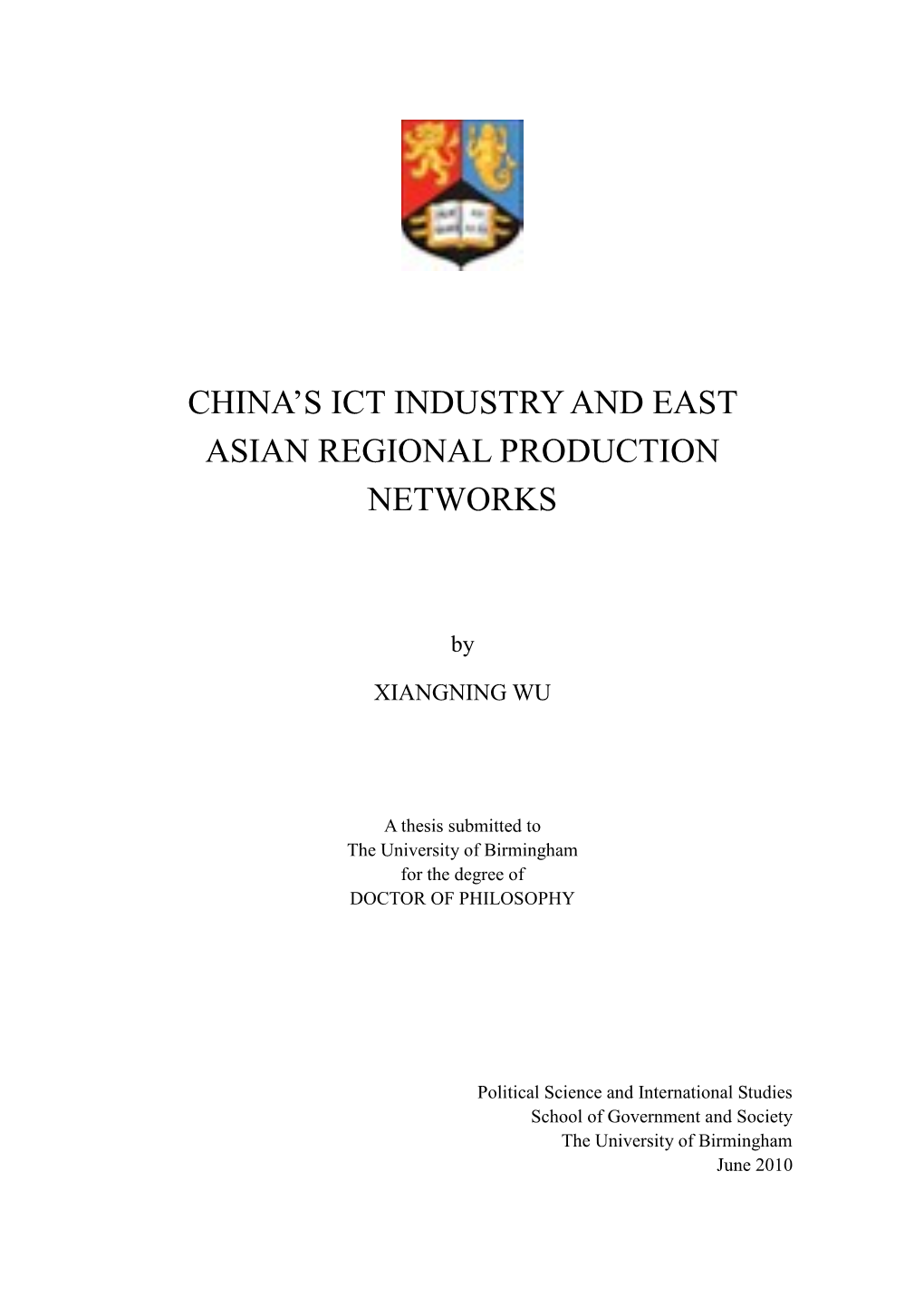 China's ICT Industry and East Asian Regional Production Networks