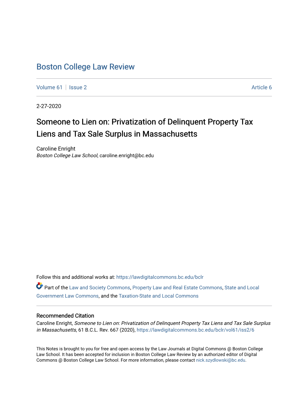 Privatization of Delinquent Property Tax Liens and Tax Sale Surplus in Massachusetts