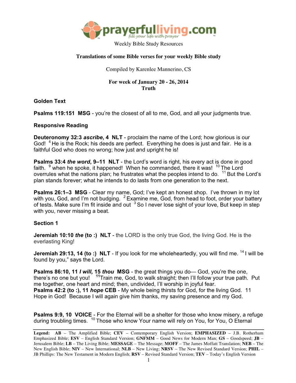 1 Weekly Bible Study Resources Translations of Some Bible Verses