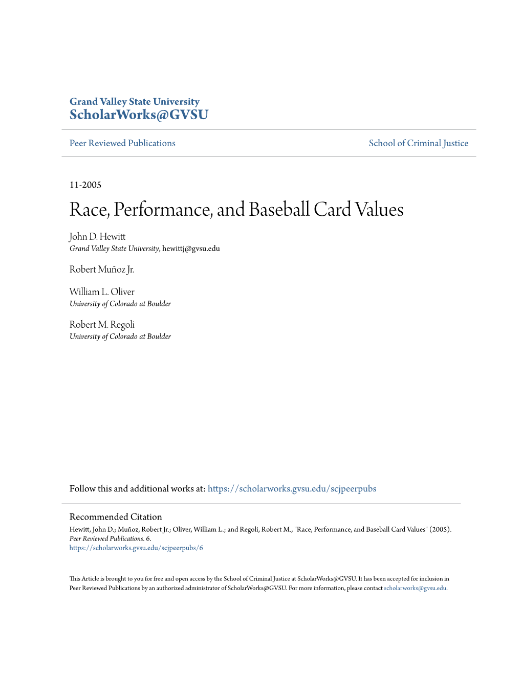 Race, Performance, and Baseball Card Values John D