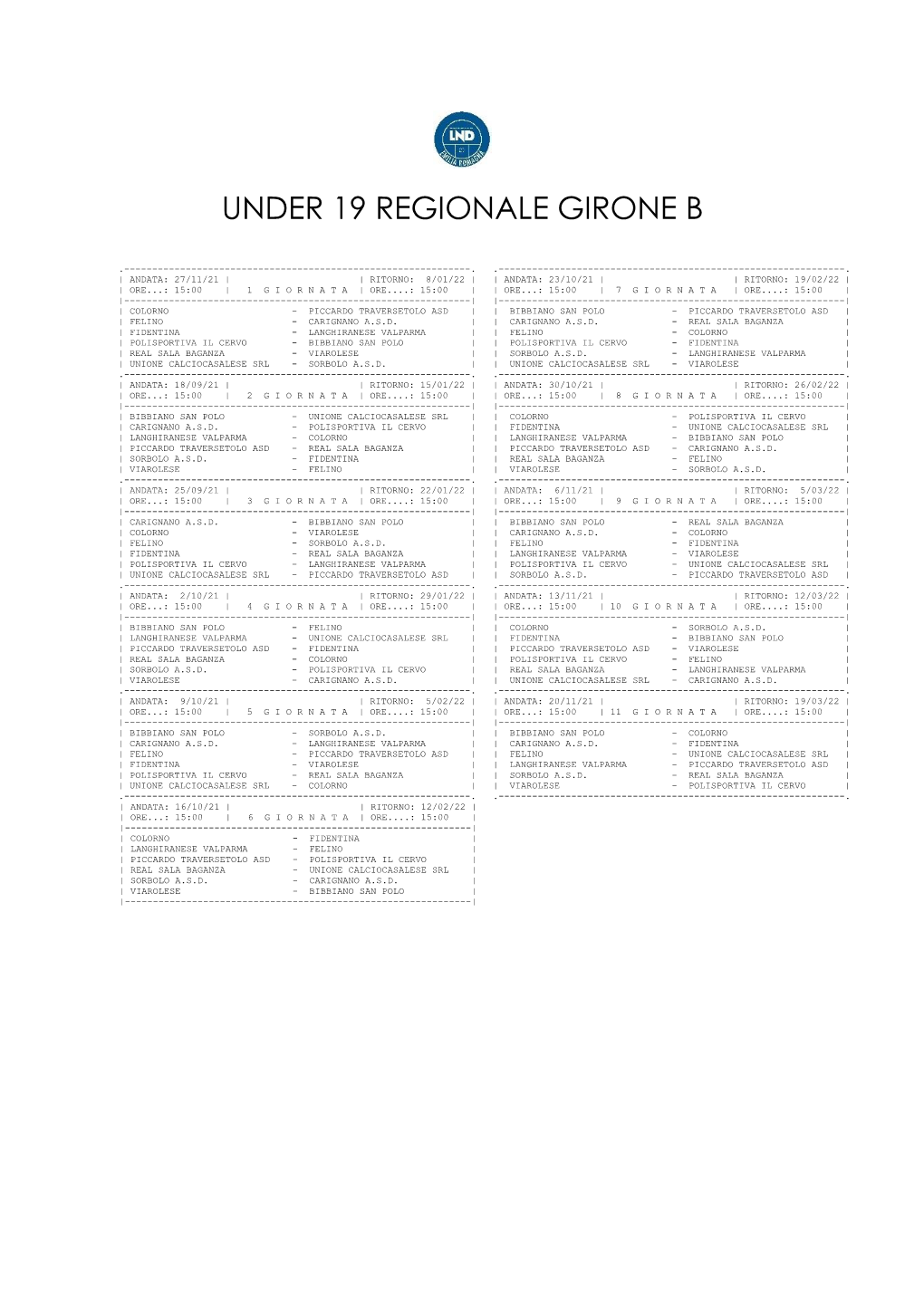 Under 19 Regionale Girone B