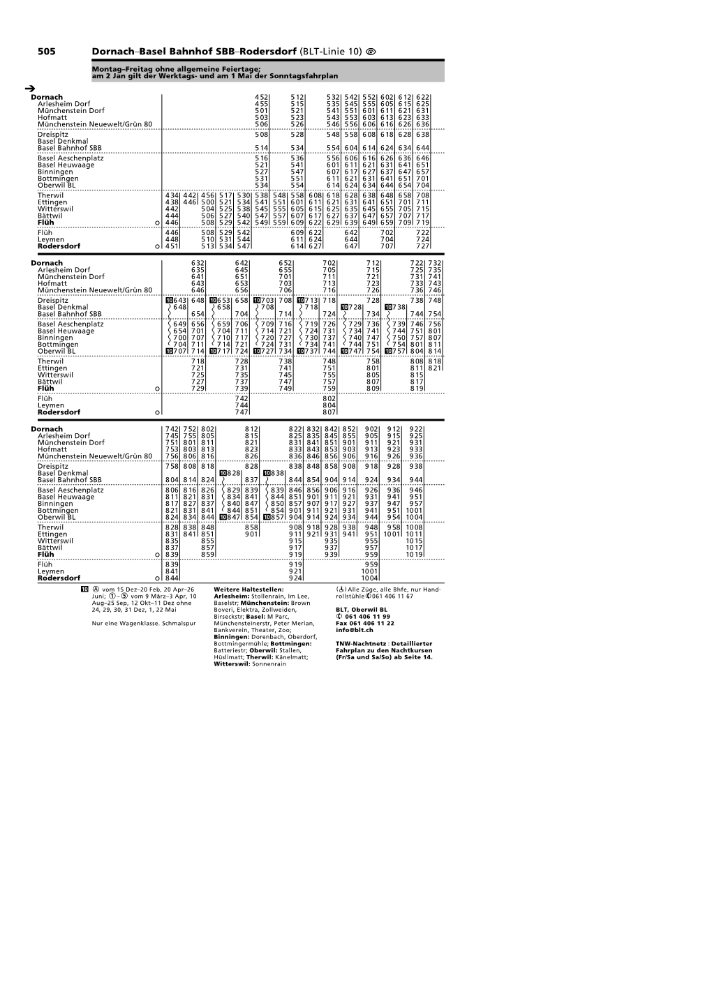 505 Dornach–Basel Bahnhof SBB–Rodersdorf (BLT-Linie 10) Û