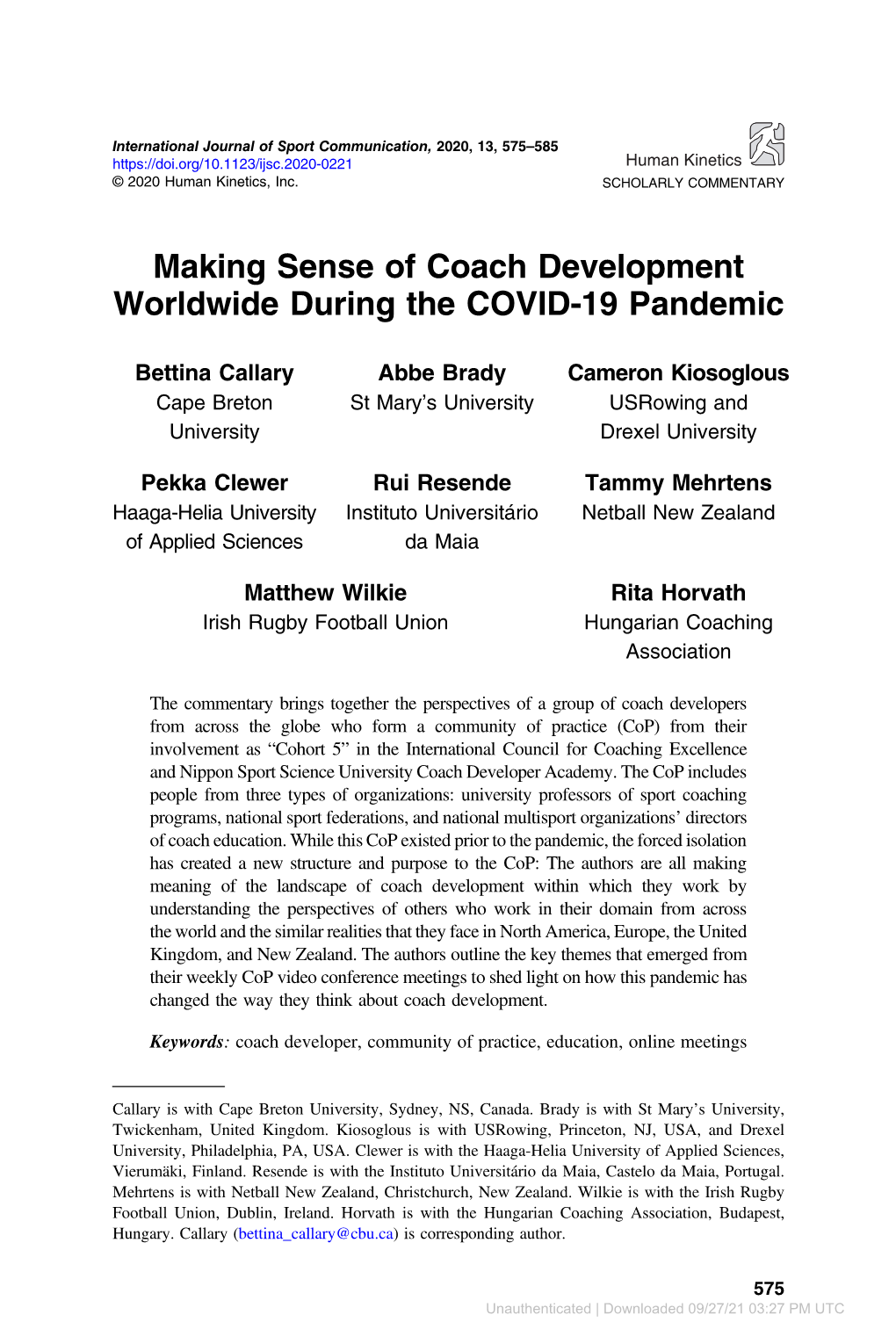 Making Sense of Coach Development Worldwide During the COVID-19 Pandemic
