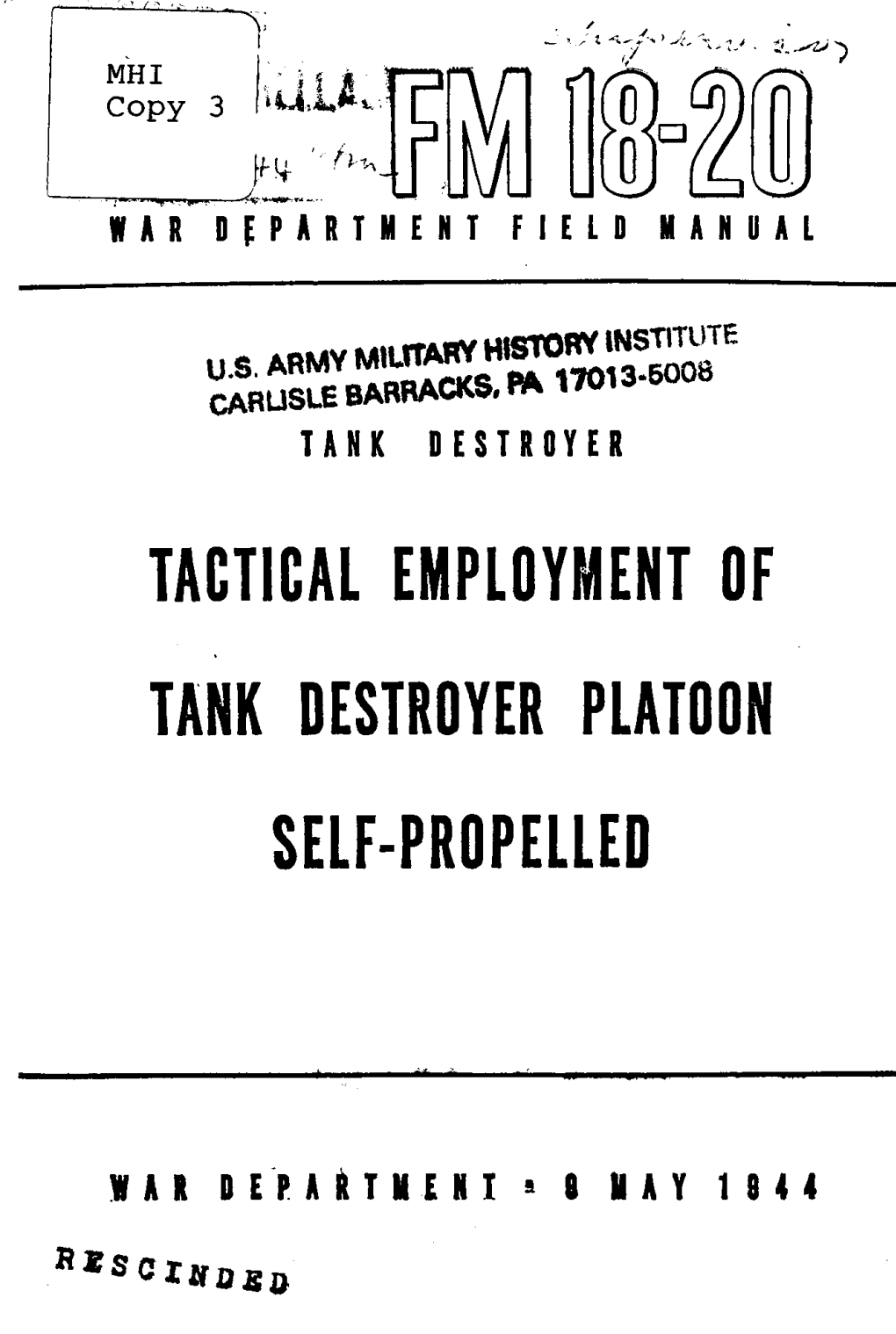 Tactical Employment of Tank Destroyer Platoon Self-Propelled