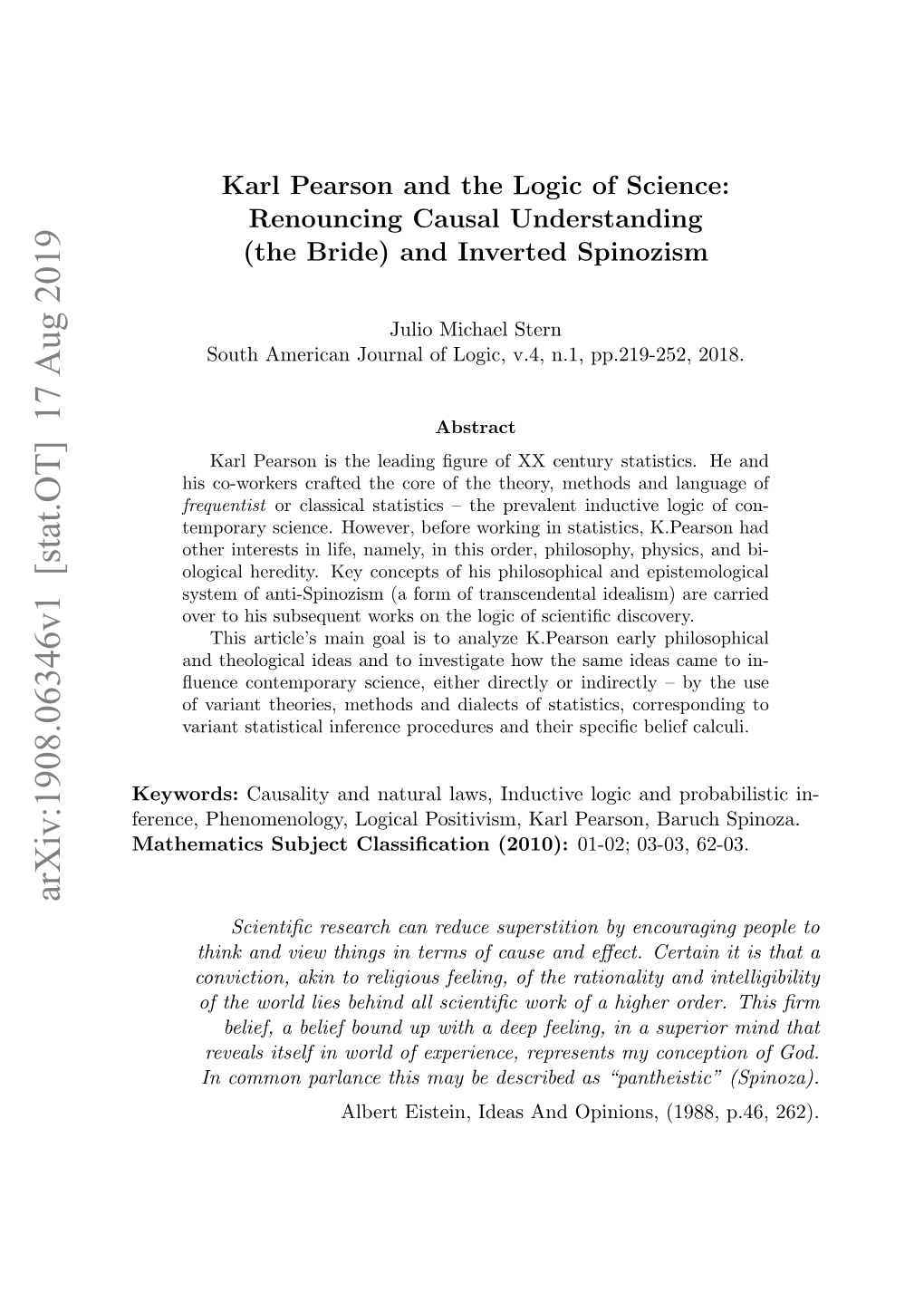 Arxiv:1908.06346V1 [Stat.OT] 17 Aug 2019 Scientiﬁc Research Can Reduce Superstition by Encouraging People to Think and View Things in Terms of Cause and Eﬀect