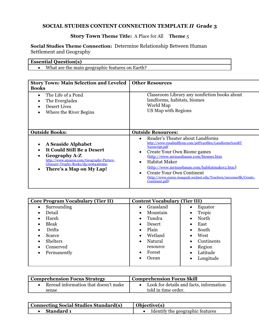 SOCIAL STUDIES CONTENT CONNECTION TEMPLATE II Grade 3