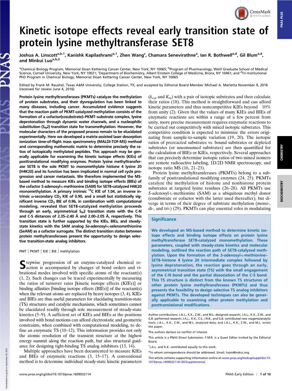 Kinetic Isotope Effects Reveal Early Transition State of Protein Lysine