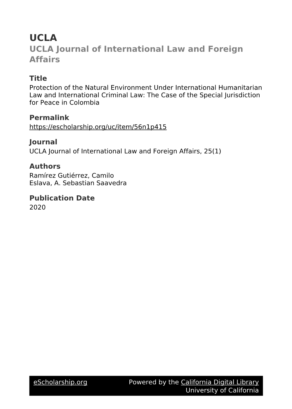 Protection of the Natural Environment Under International Humanitarian Law and International Criminal Law: the Case of the Special Jurisdiction for Peace in Colombia