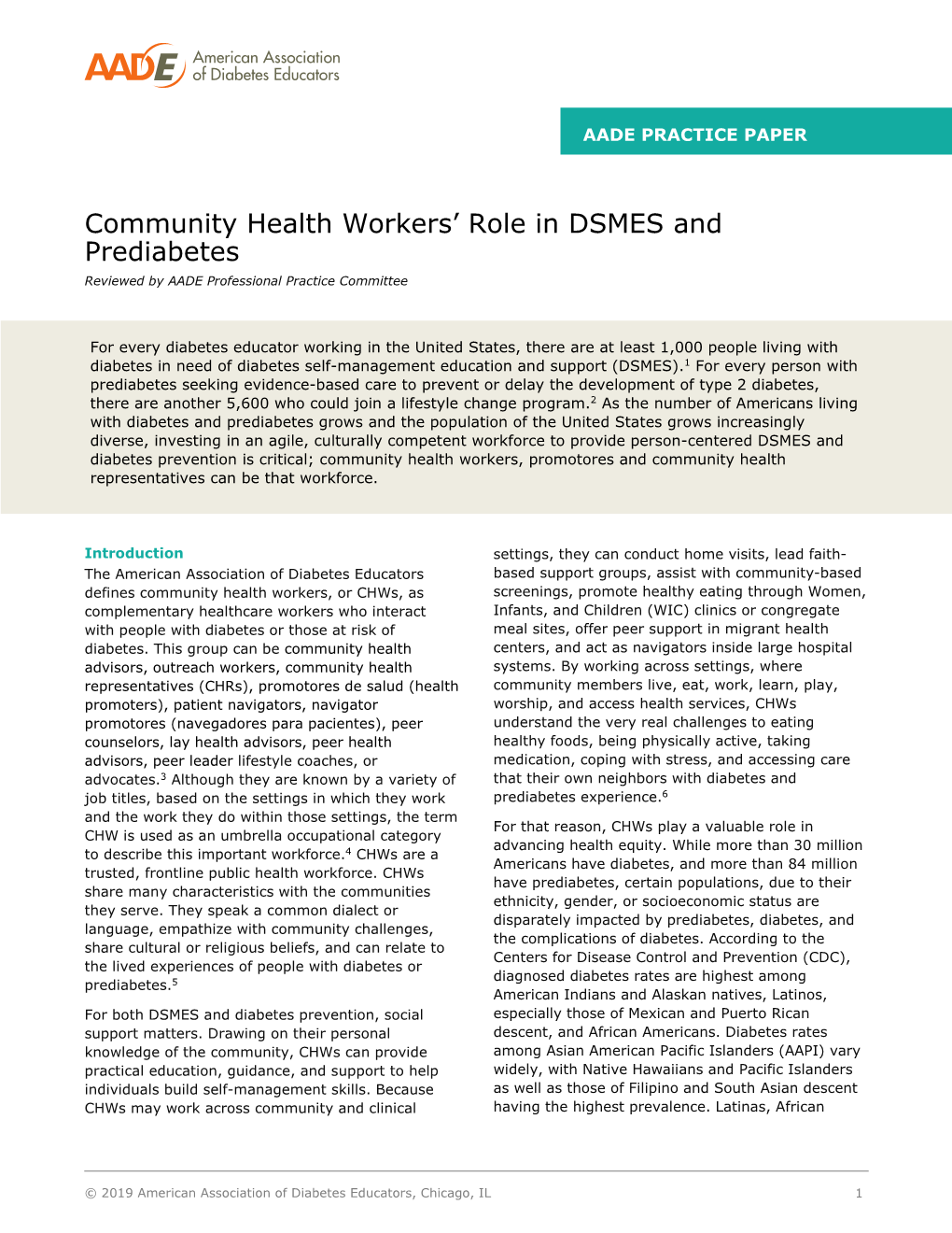 Community Health Workers' Role in DSMES and Prediabetes