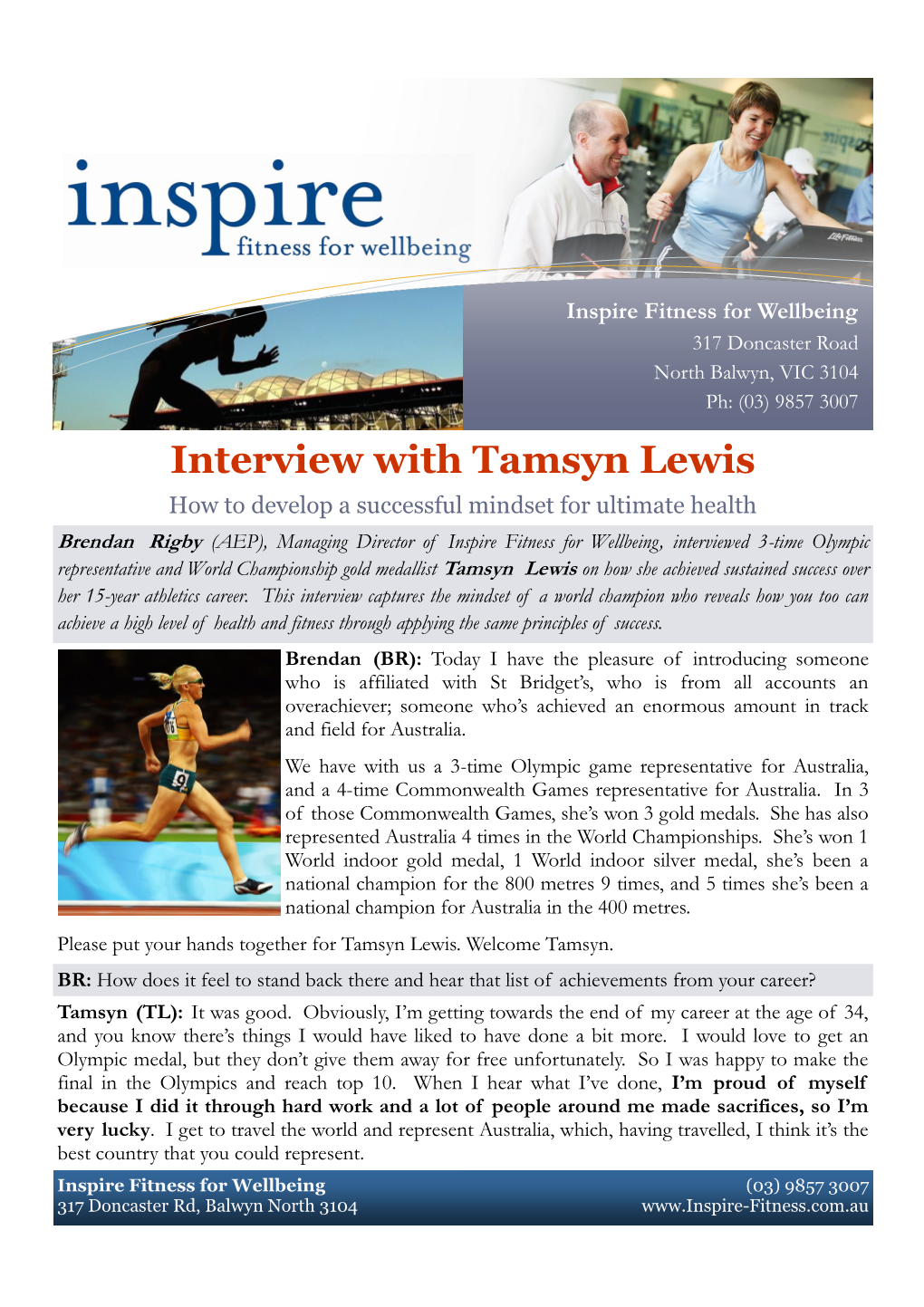 Interview with Tamsyn Lewis