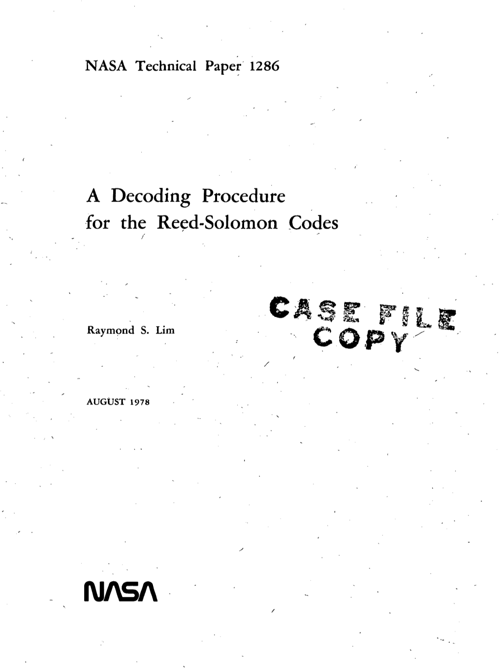 A Decoding Procedure for the Reed-Solomon Codes