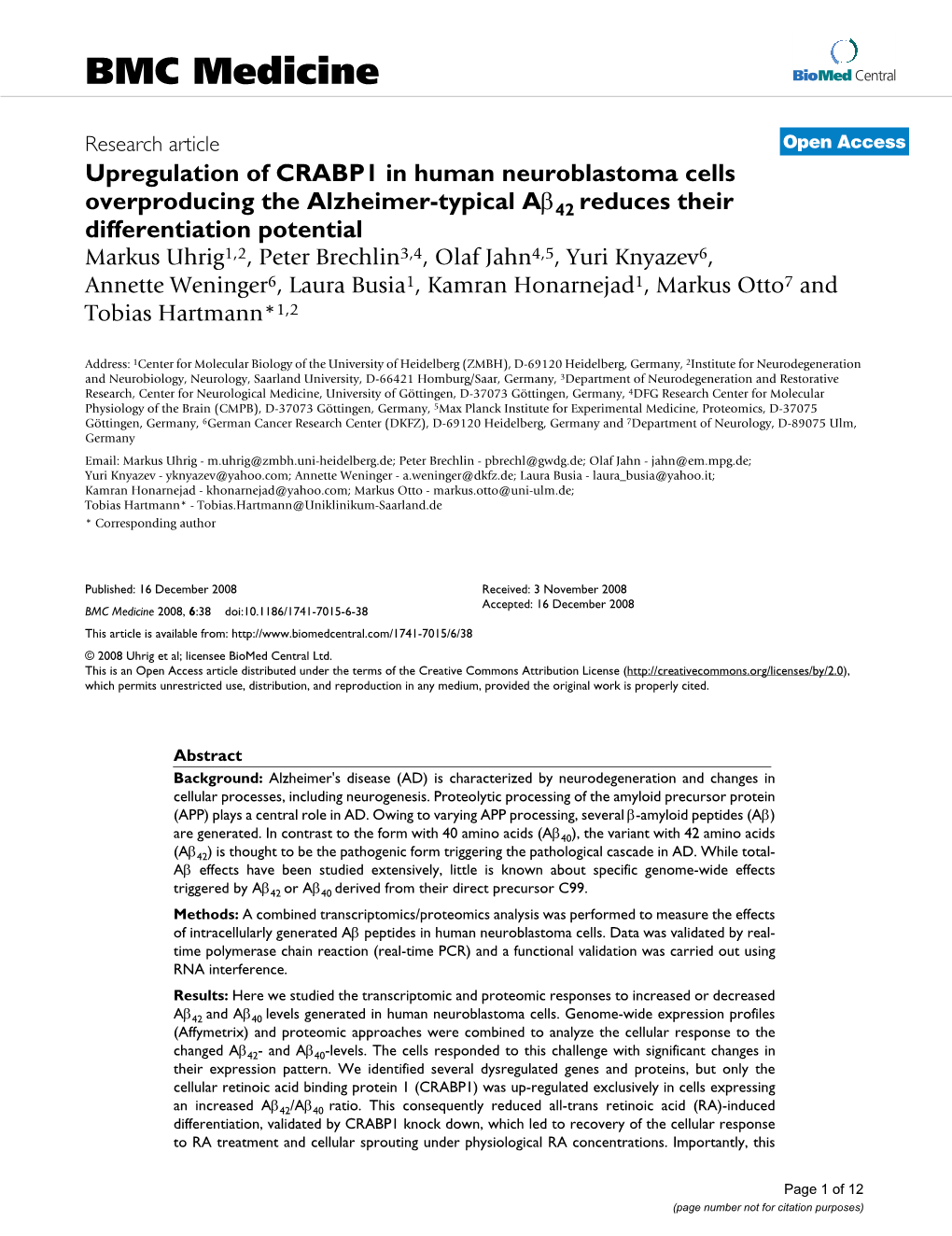 Upregulation of CRABP1 in Human Neuroblastoma Cells Overproducing