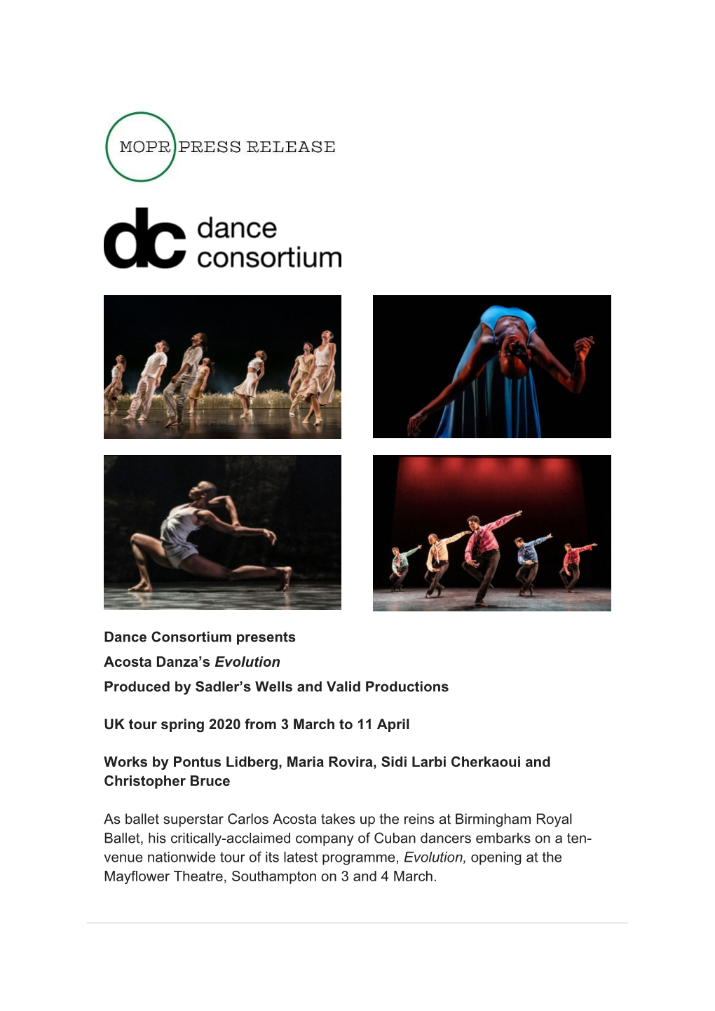 Dance Consortium Presents Acosta Danza's Evolution Produced By