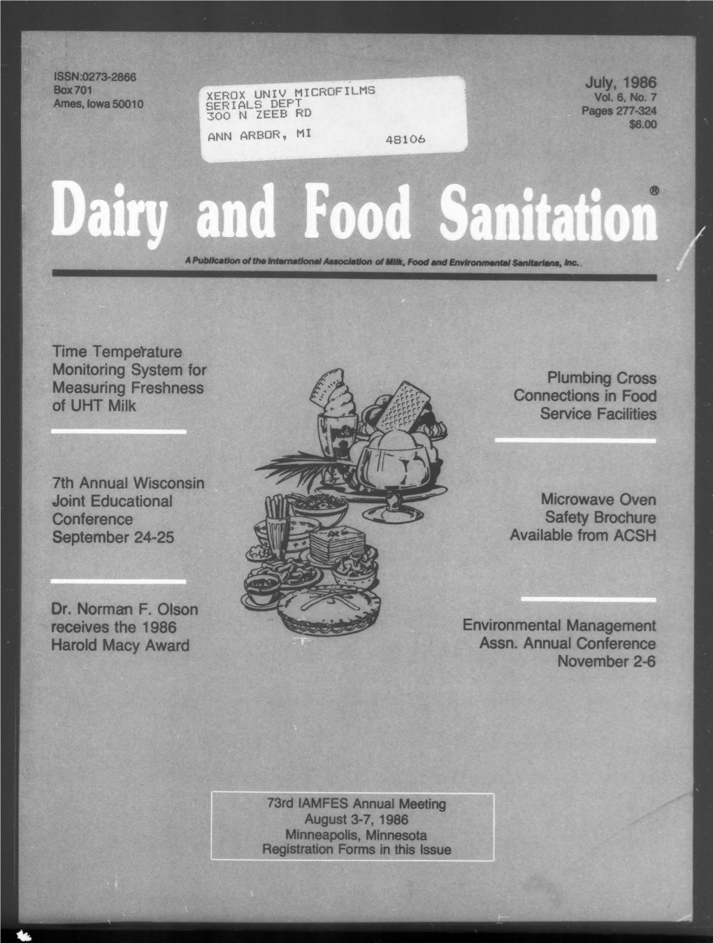 Dairy and Food Sanitation 1986-07: Vol 6 Iss 7