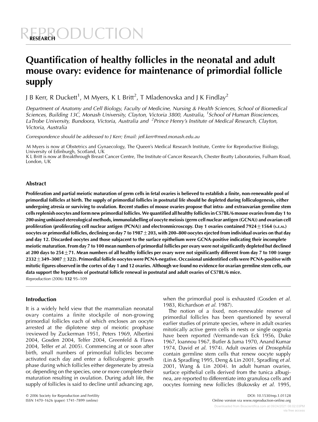 Quantification of Healthy Follicles in the Neonatal and Adult Mouse Ovary