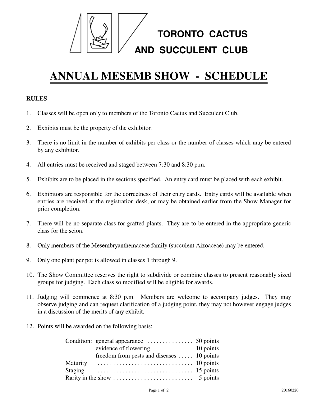 Annual Mesemb Show - Schedule