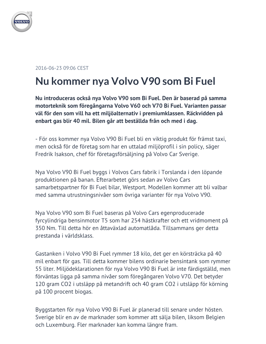 Nu Kommer Nya Volvo V90 Som Bi Fuel