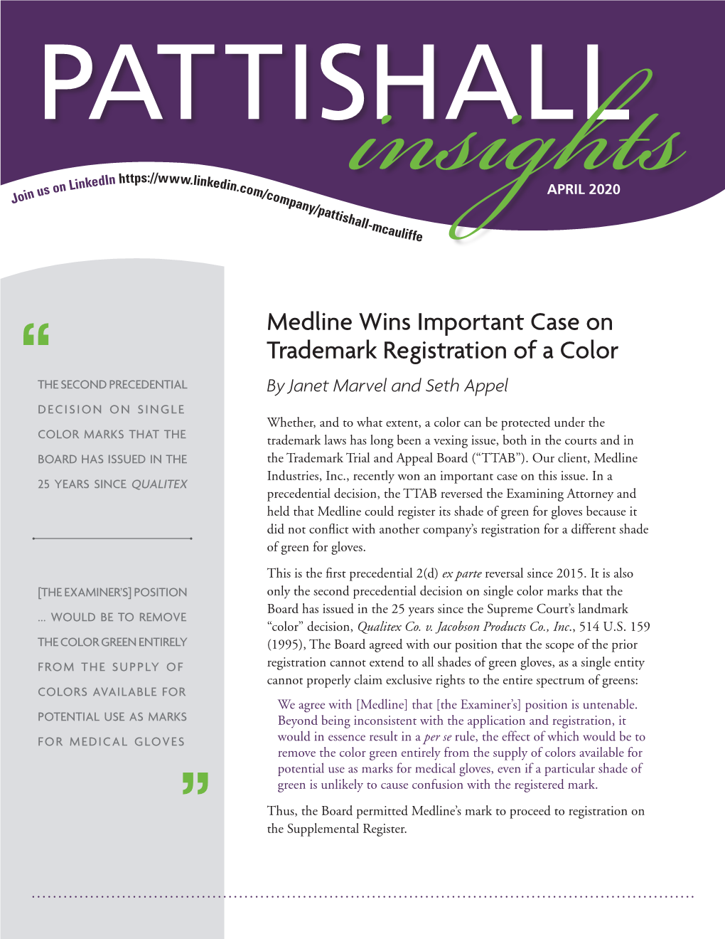 Medline Wins Important Case on Trademark Registration of a Color