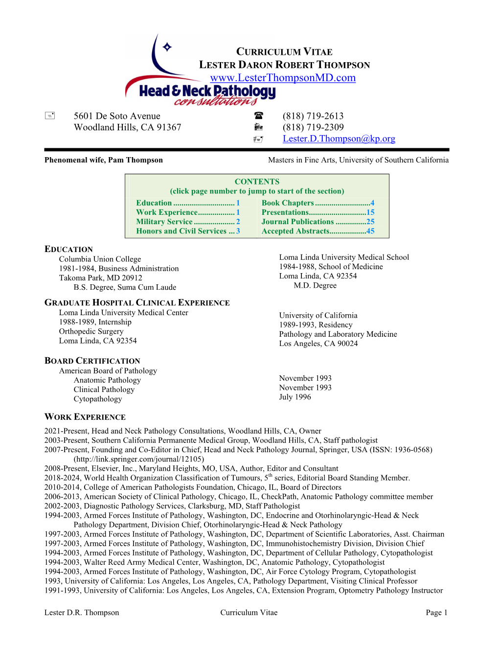 Curriculum Vitae Lester Daron Robert Thompson