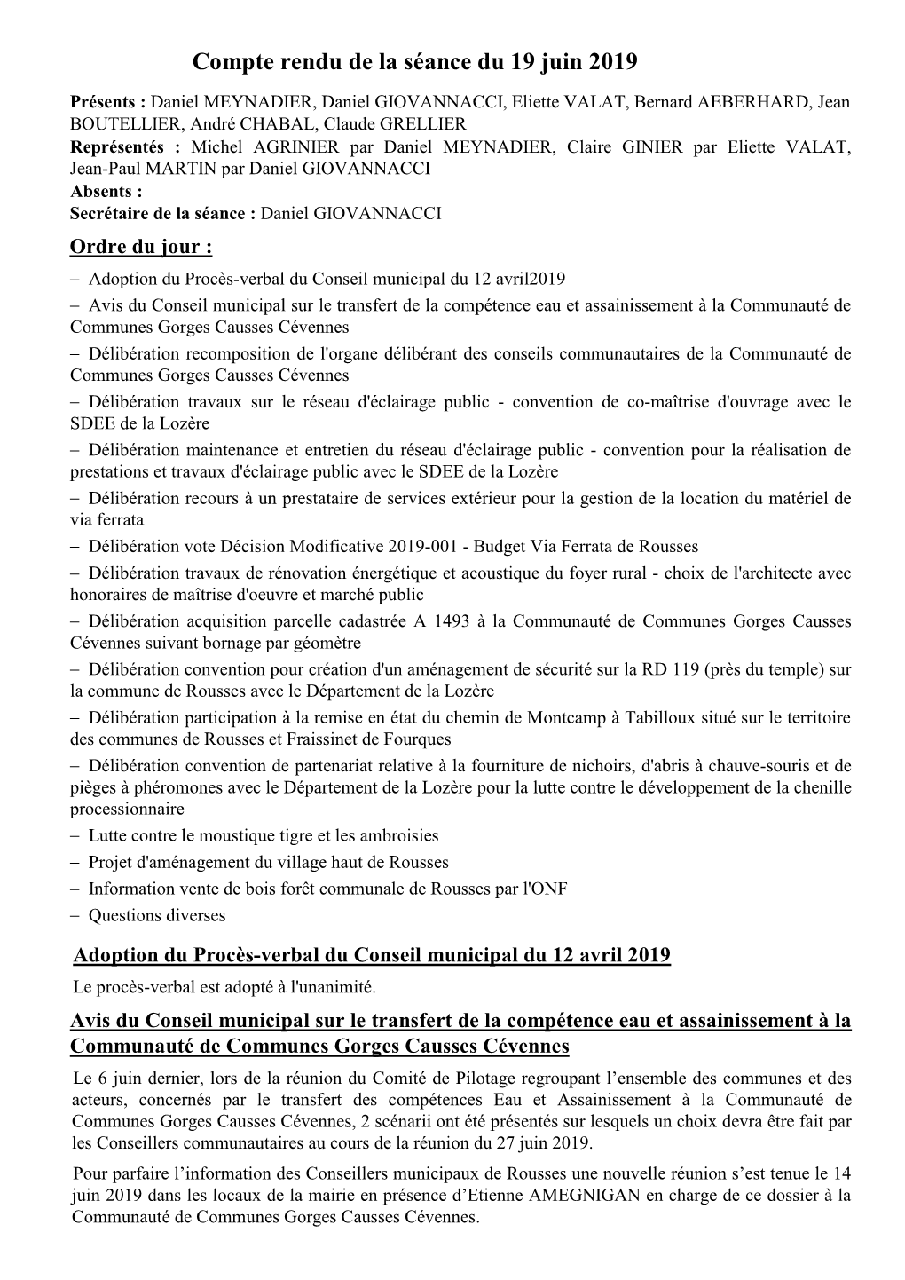 Compte Rendu De La Séance Du 19 Juin 2019