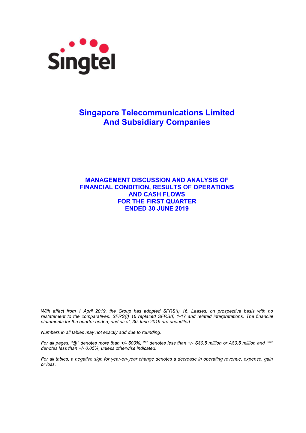 Singapore Telecommunications Limited and Subsidiary Companies