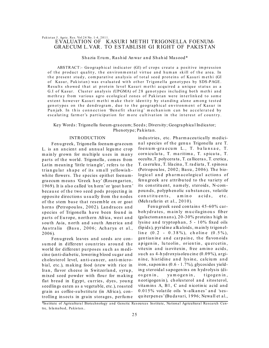 Evaluation of Kasuri Methi Trigonella Foenum- Graecum L.Var